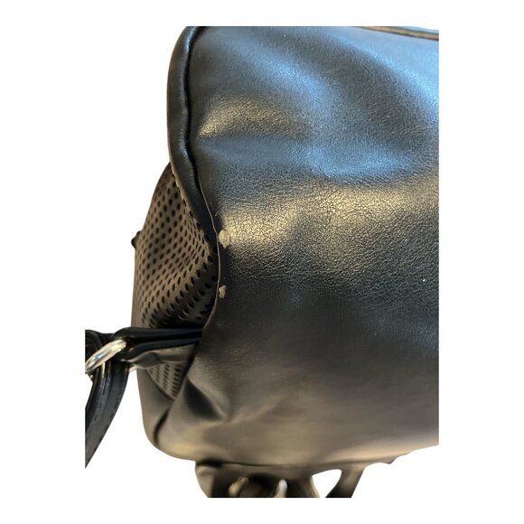 Cat-Face Faux Leather Mini Backpack – Black Perforated Whiskers Design – 9x8x4” - Picture 9 of 9